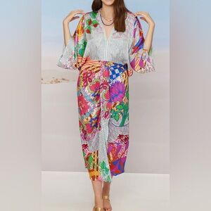 ME369 Sophia Rangoli Multicolor Midi Kimono Dress